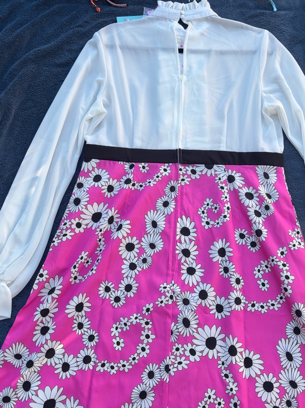 Unique Vintage Barbie Woman’s Pink White and Black Daisy Ruffle Dress - Picture 2 of 3